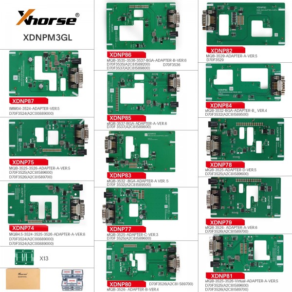 Xhorse MQB48 No Disassembly No Soldering 13 Full Set Adapters XDNPM3GL